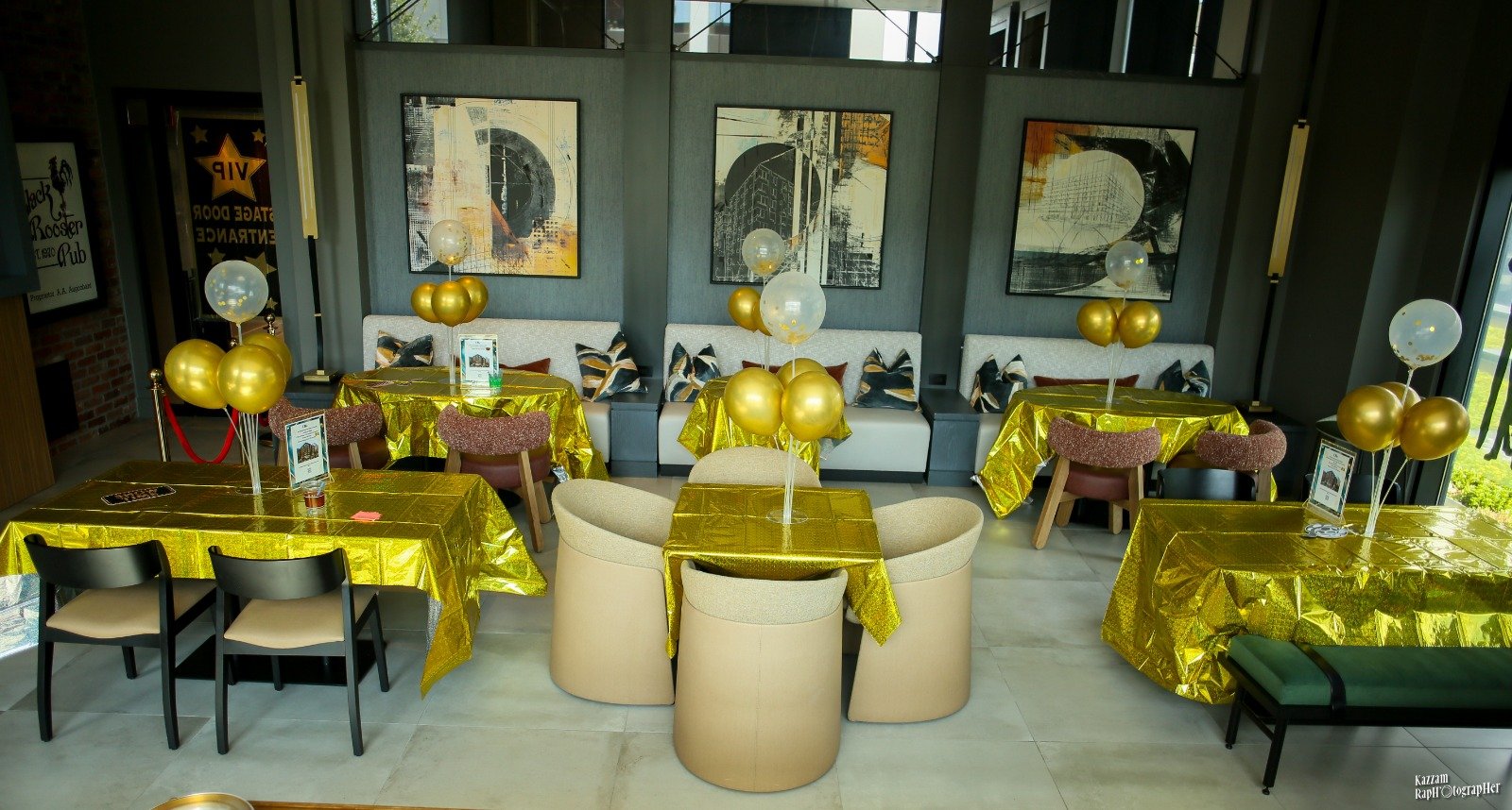 Gold-themed event tables styled by SYSY Services